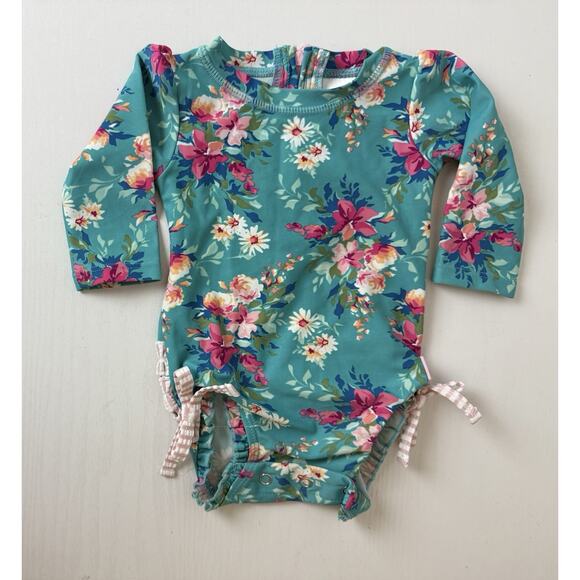 Baby Girls Ruffle Butts Long Sleeve Floral Bathing Suit Swimsuit 3-6 Months - Picture 1 of 3